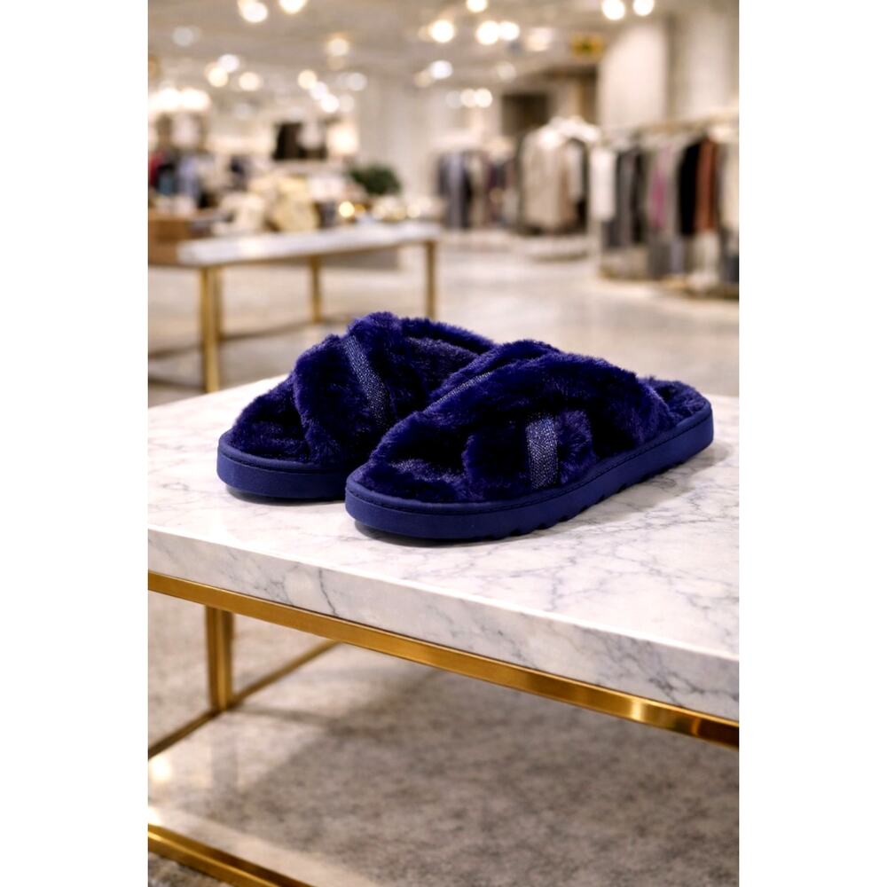 Dearfoams Astrid Crossband Slides Peacoat size M (7/8)